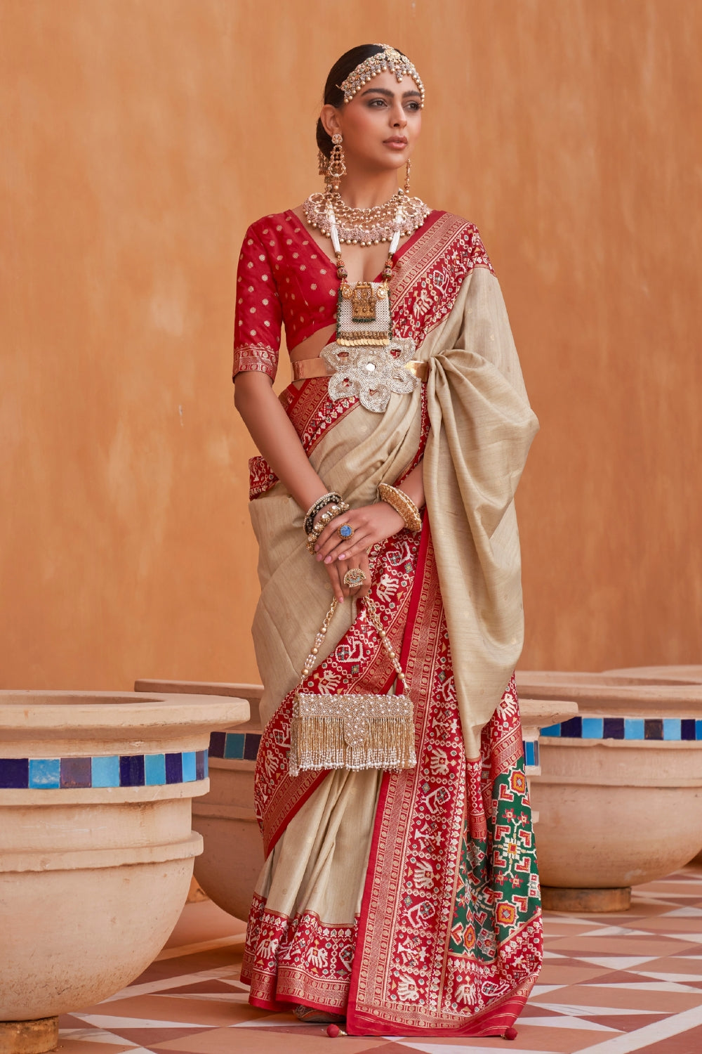 Beige Pure Patola Saree