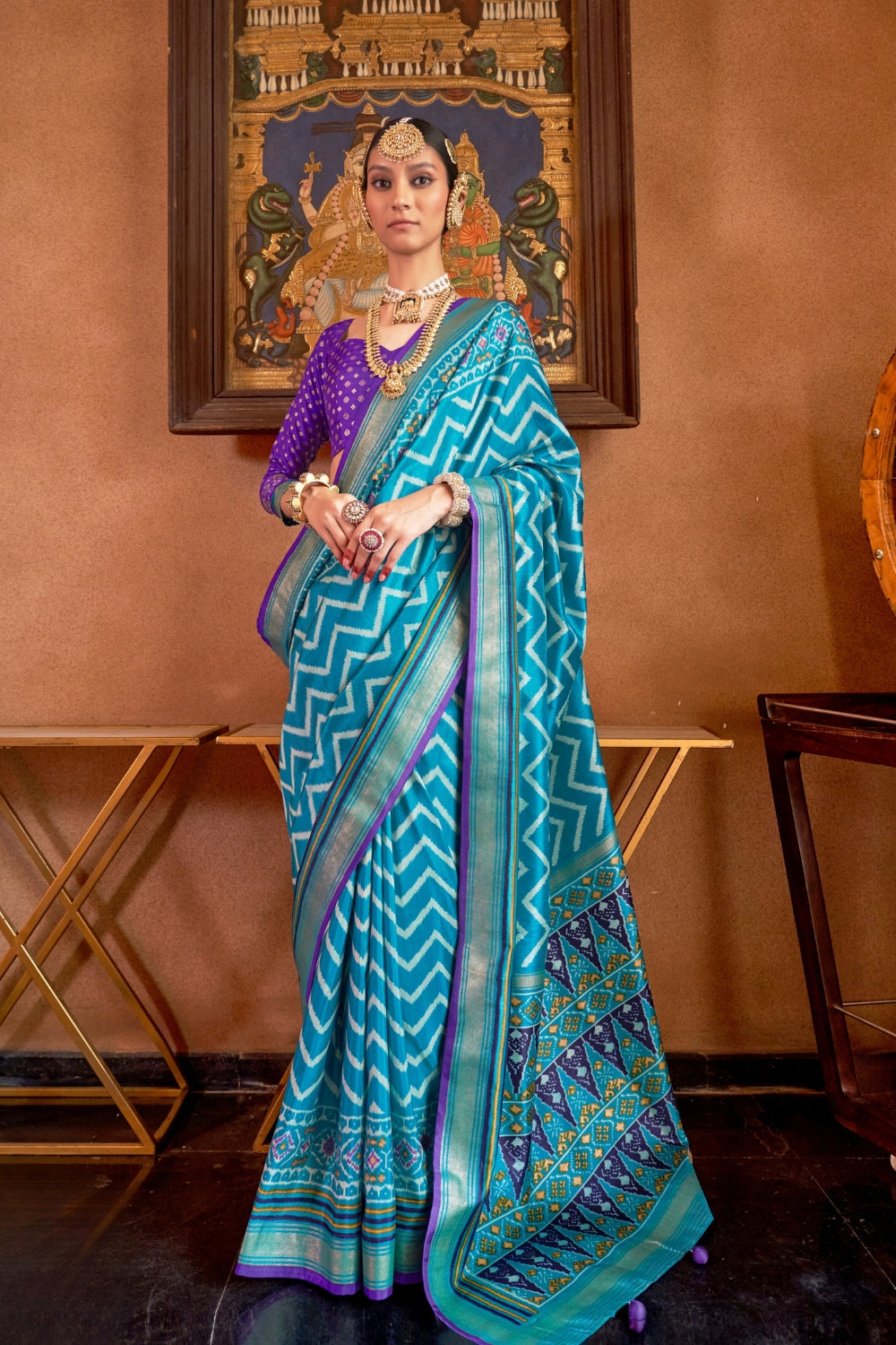 Sky Blue Patola Silk Saree