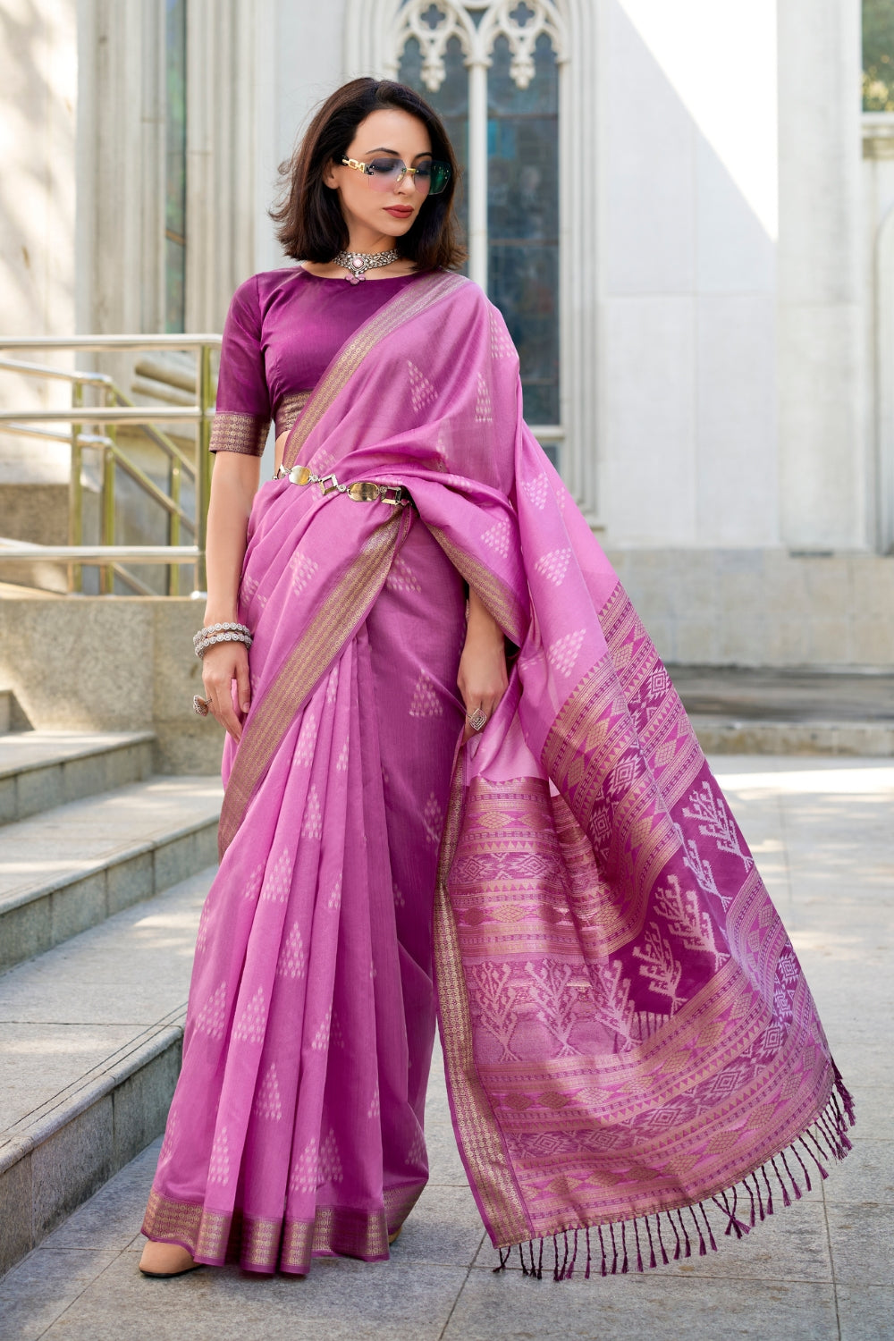 Wine Purple Rayon Silk With Ikkat Weaving Saree