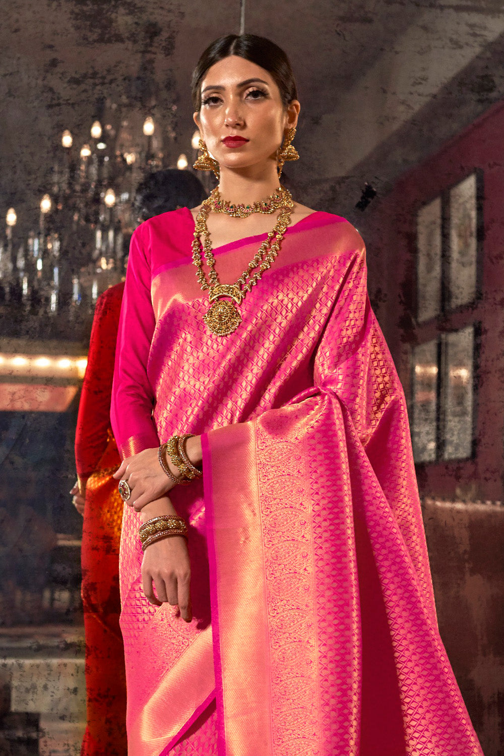 Ruby Pink Kanjivaram Saree