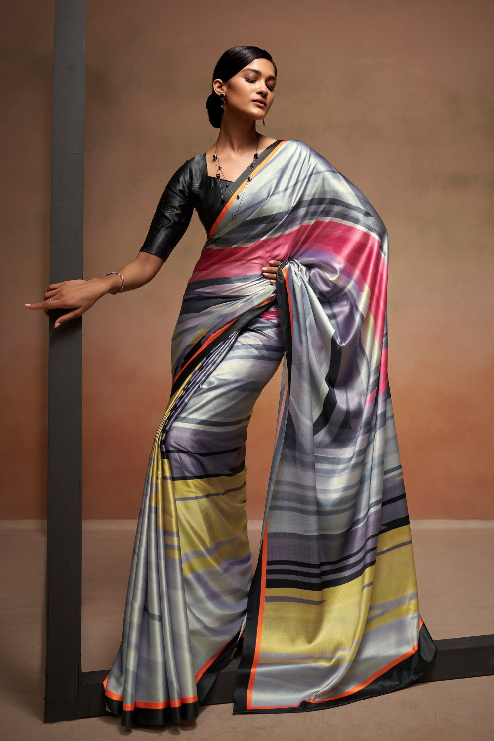 Multi Soft Satin Silk Saree