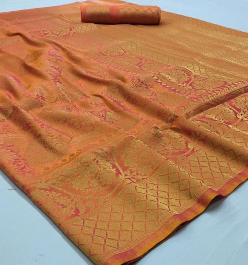 Tangerine Orange Handcrafted Kanjivaram Saree