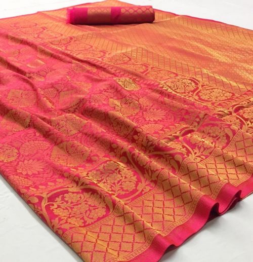 Rose Pink Handcrafted Kanjivaram Saree