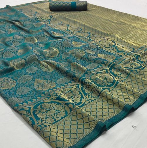 Yale Blue Handcrafted Kanjivaram Saree