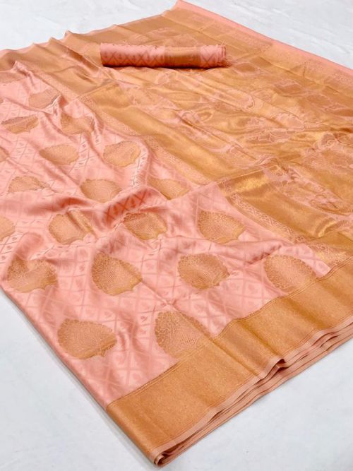 Salmon Pink Banarasi Silk Saree