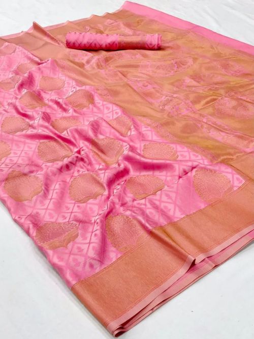 Carnation Pink Banarasi Silk Saree