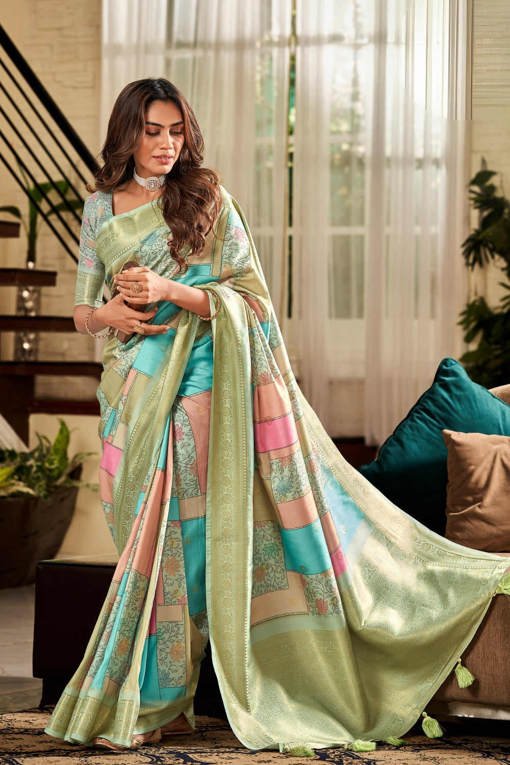 Multi Soft Silk with Beautiful Water color type of Digital Print Saree