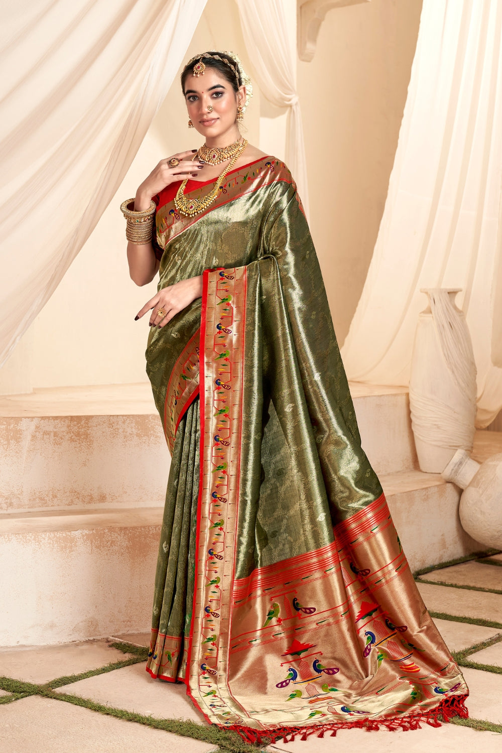 Black Paithani Tissue Silk With Zari Border Saree