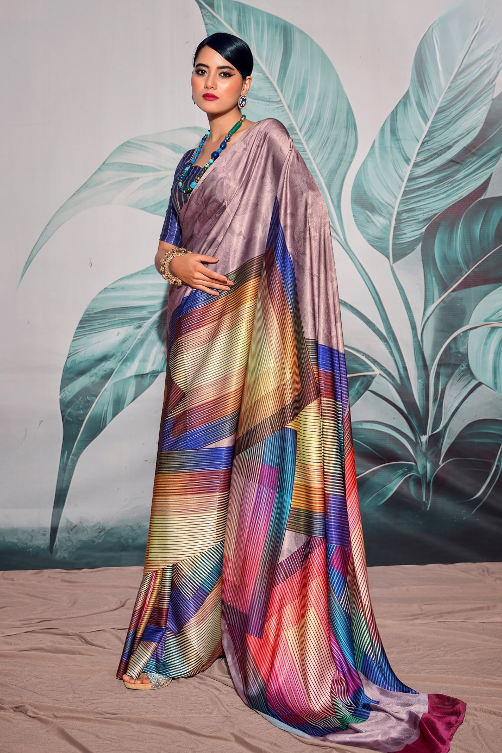 Multi Soft Satin Silk Saree