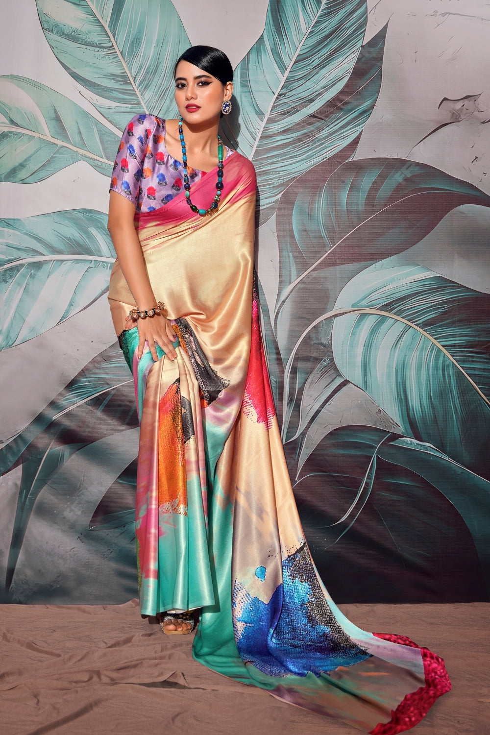 Multi Soft Satin Silk Saree