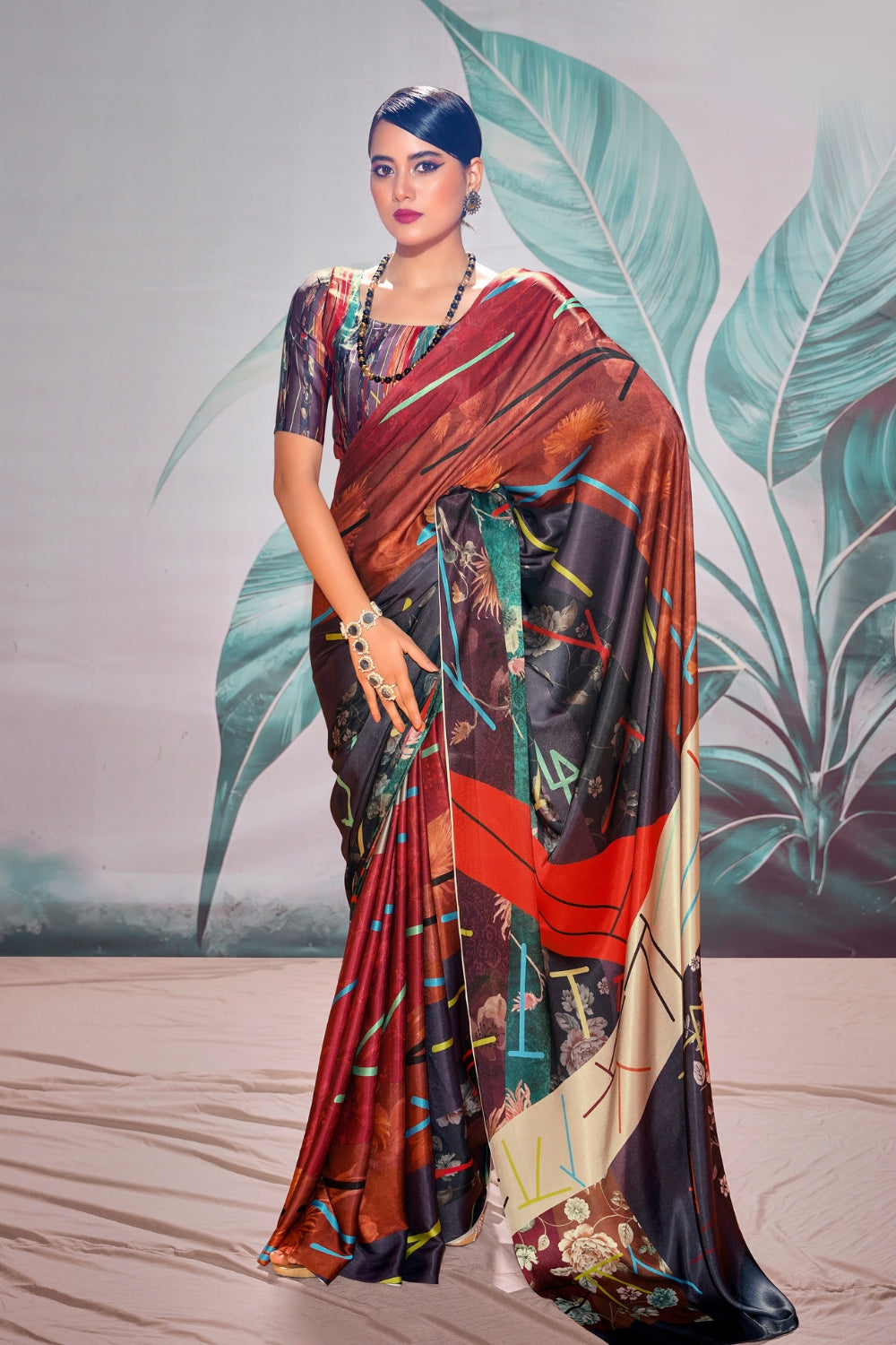 Multi Soft Satin Silk Saree