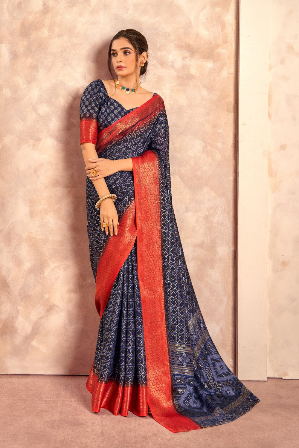 Blue Soft Dola With Foil Print Saree