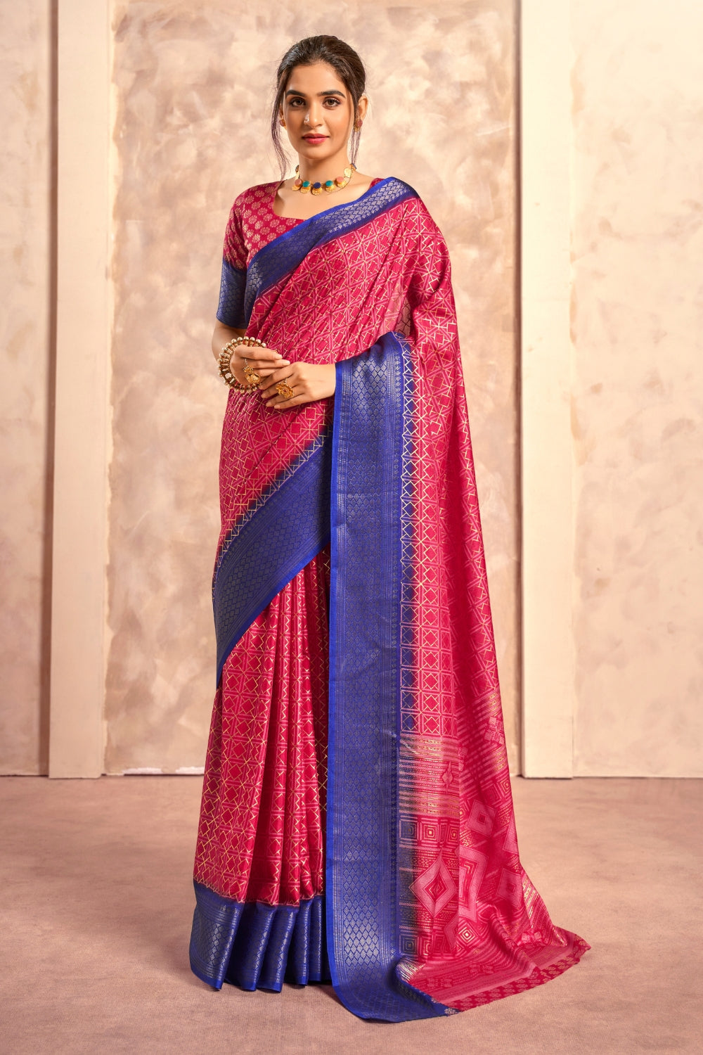 Pink Soft Dola With Foil Print Saree