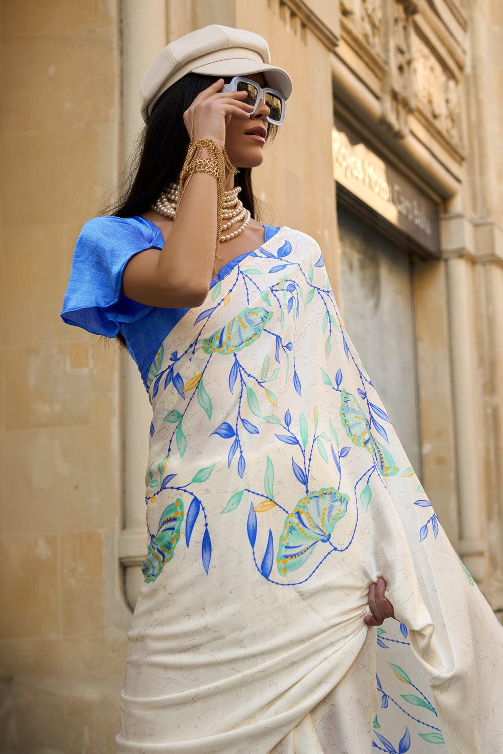 Off White Satin Silk Saree