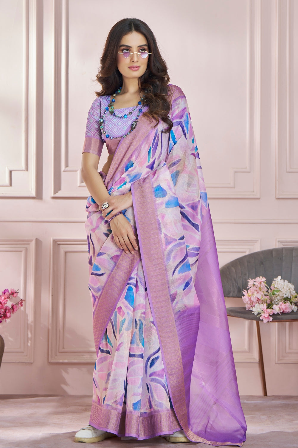 Purple Digital Print Saree