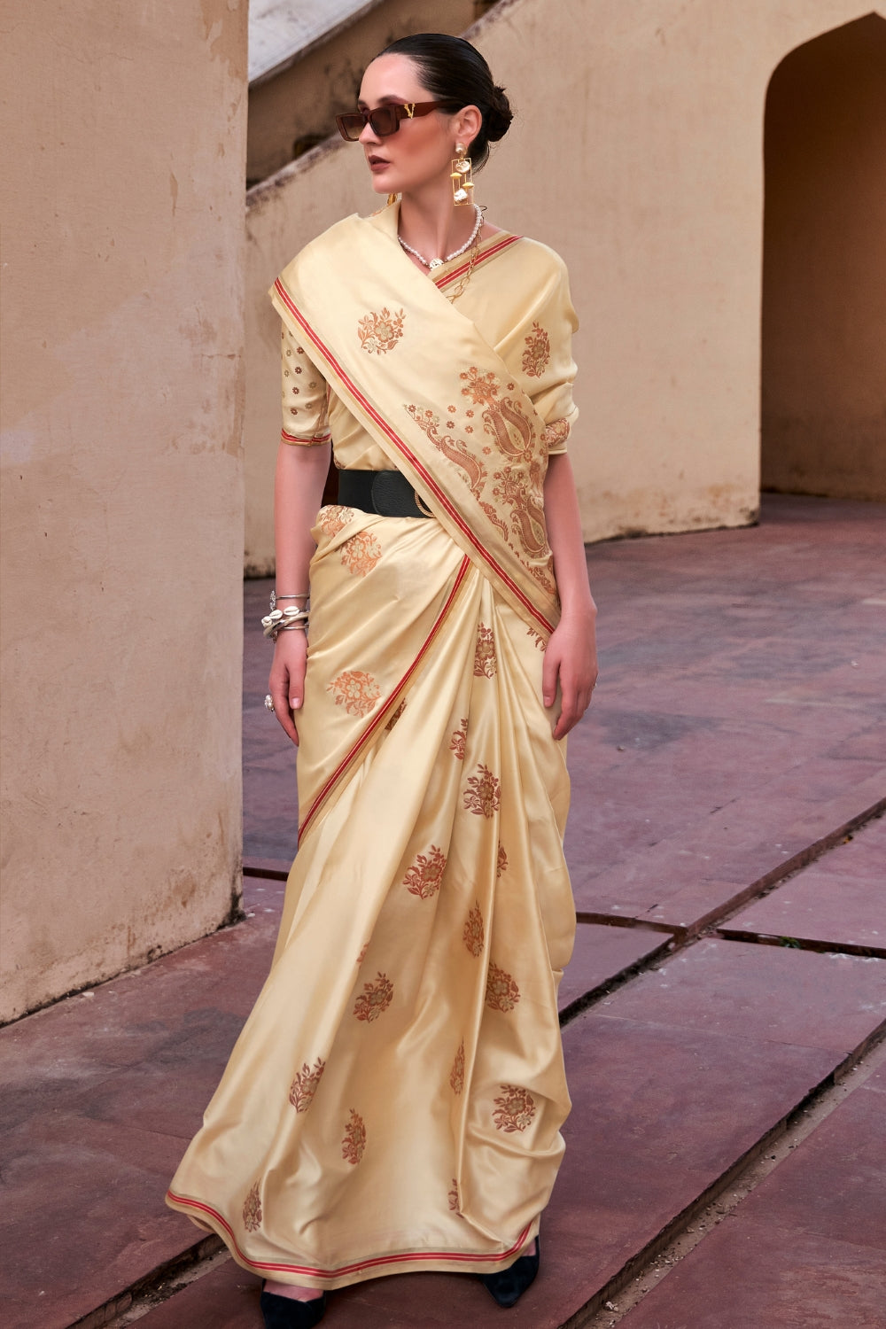 Cream Satin Saree