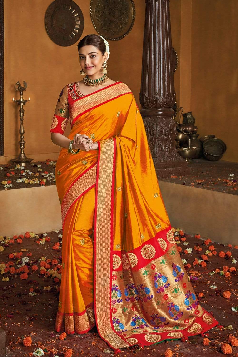 Honey Orange Woven Paithani Saree