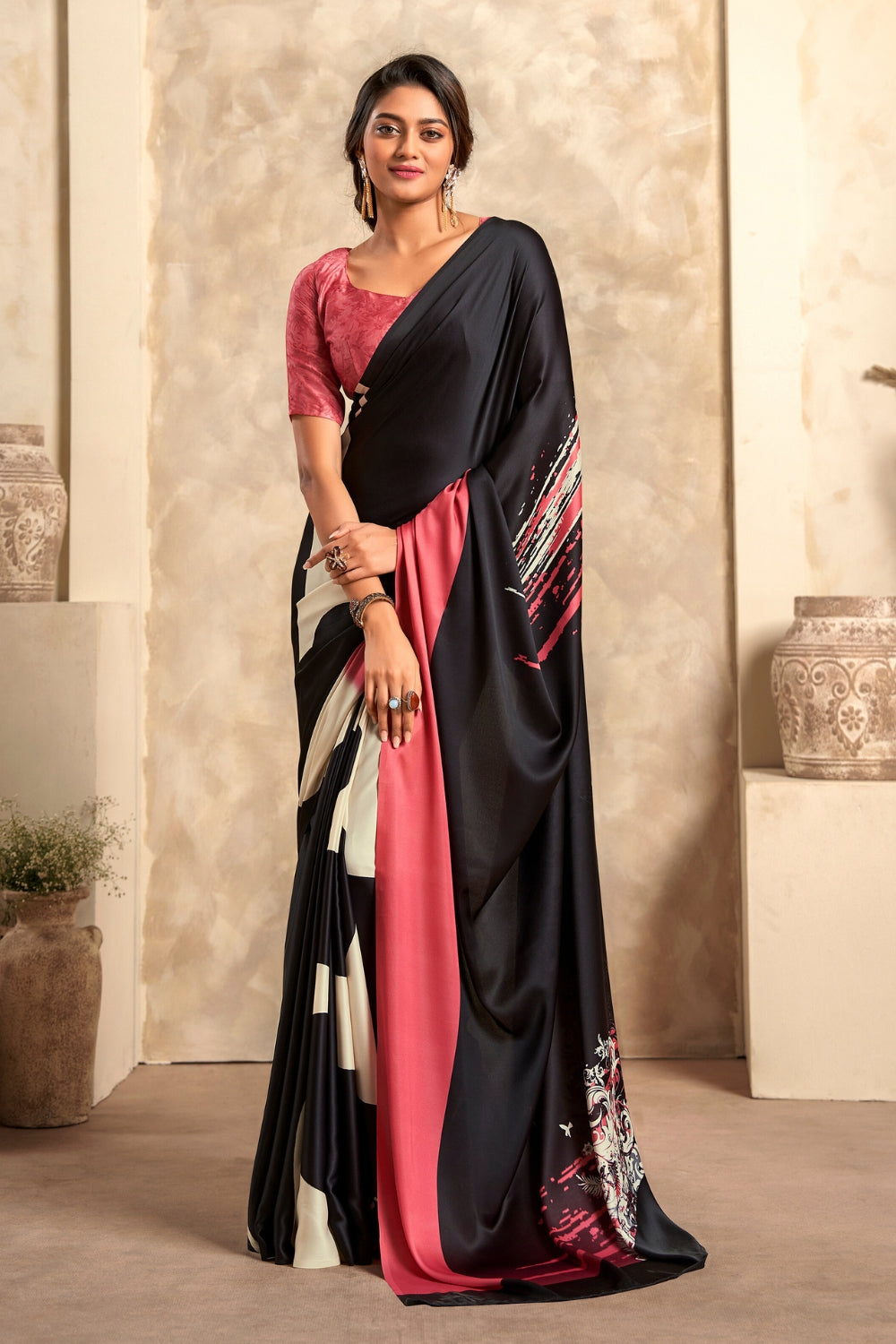 Multicolor Satin Crepe Saree