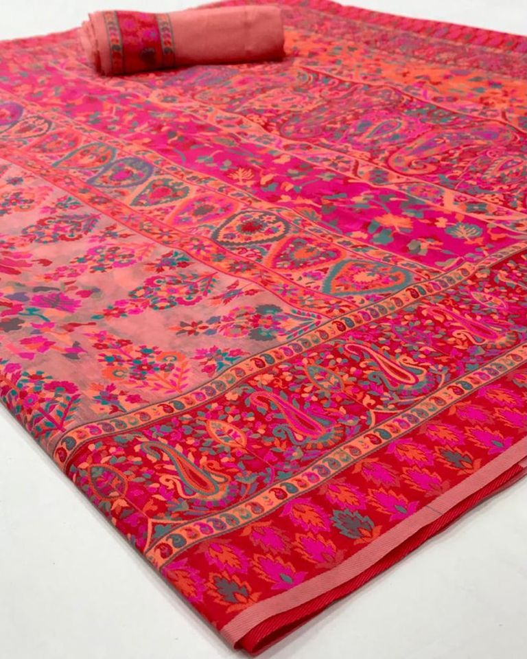 Cherry Pink Pashmina Saree