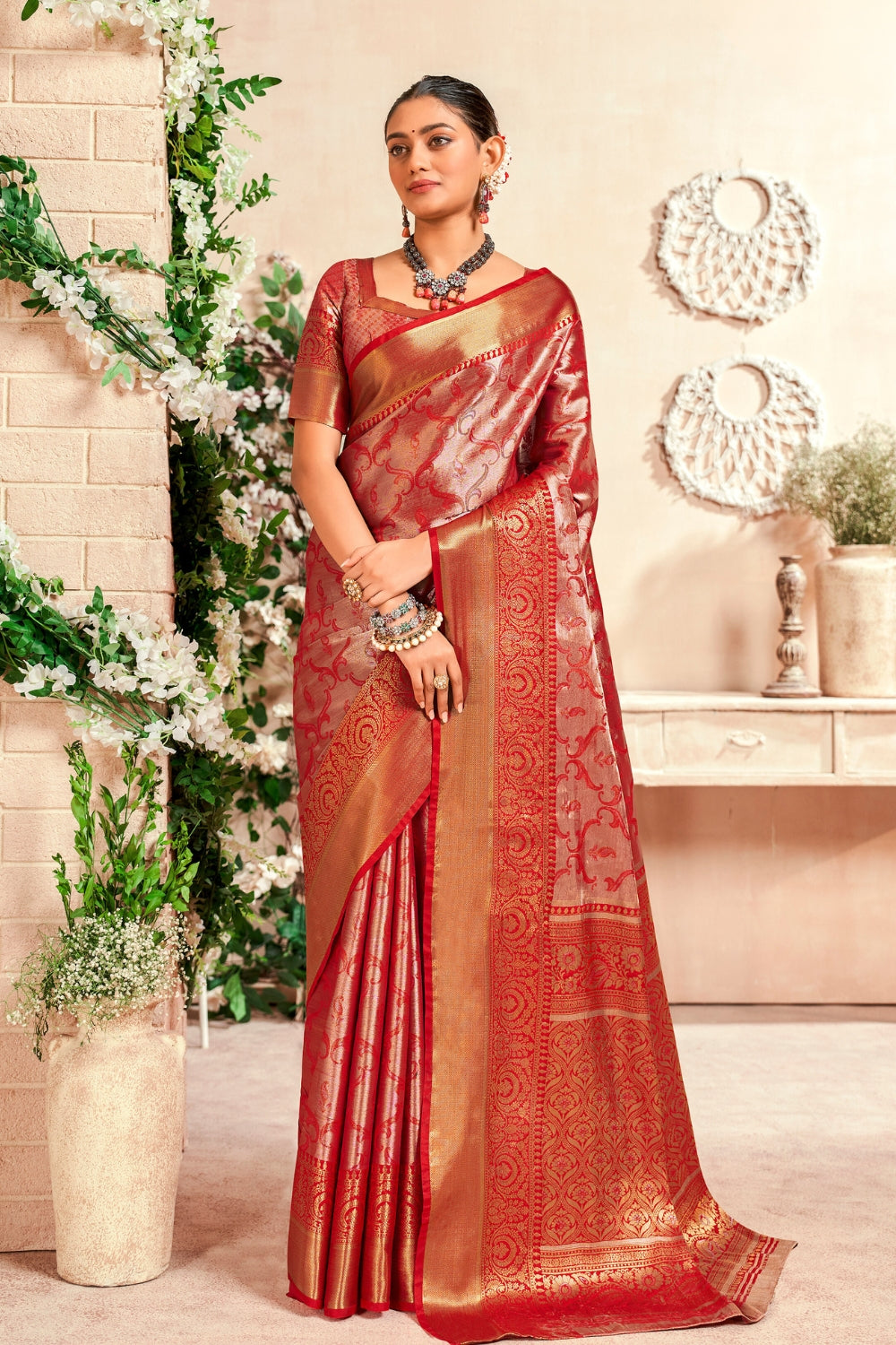 Red Dharmavaram Weaving Saree