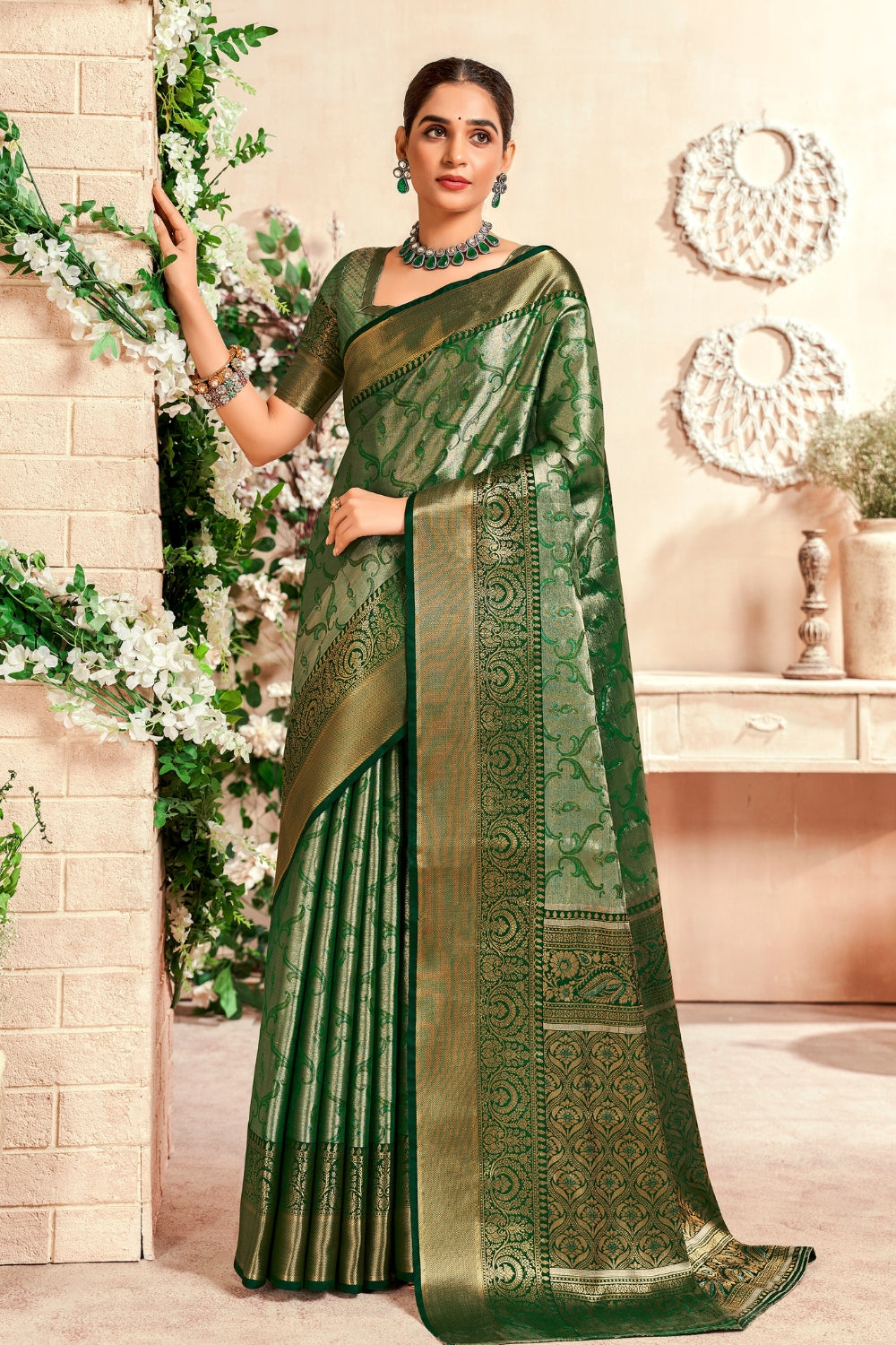 Green Dharmavaram Weaving Saree