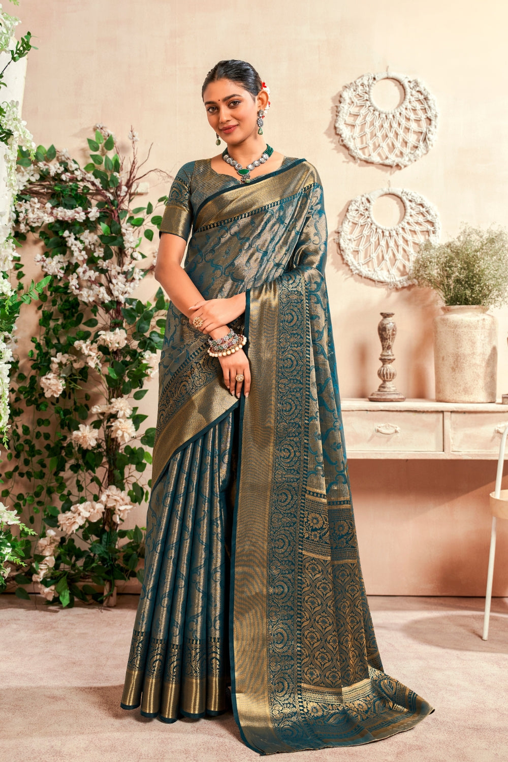 Indigo Dharmavaram Weaving Saree