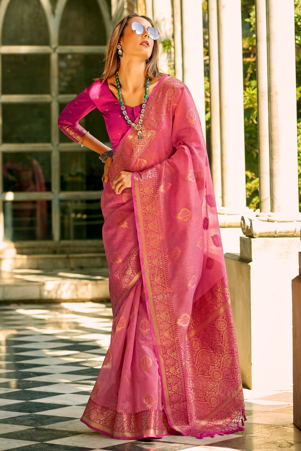 Magenta Tissue Silk Saree