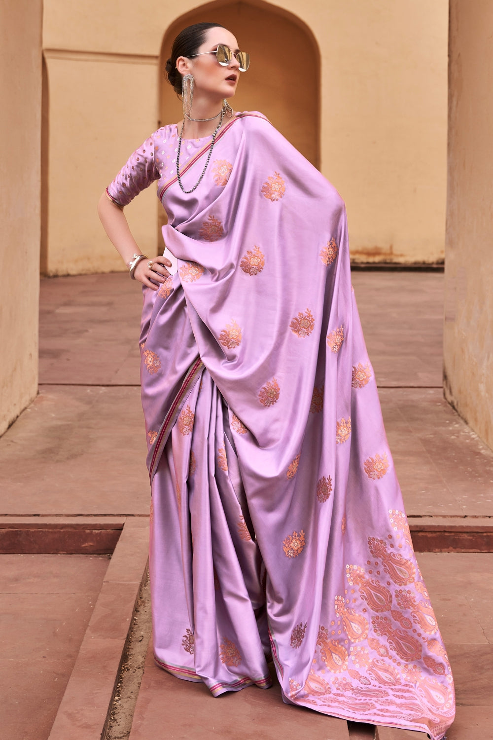 Purple Satin Saree