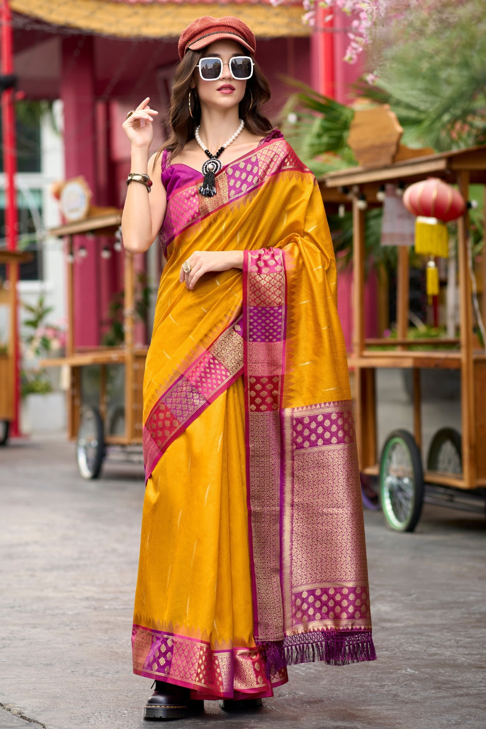 Yellow Banarasi Silk Saree