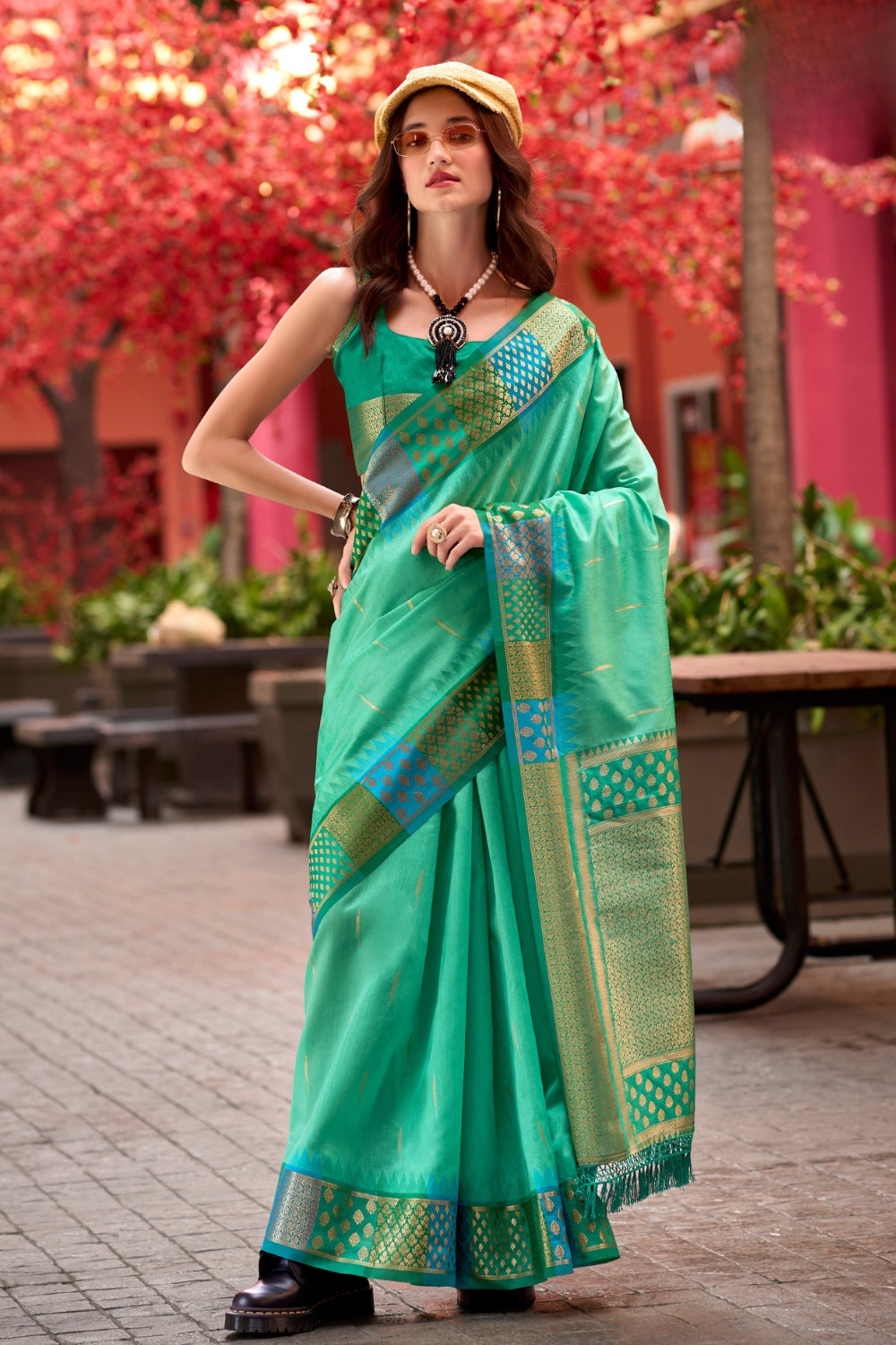 Turquoise Blue Banarasi Silk Saree