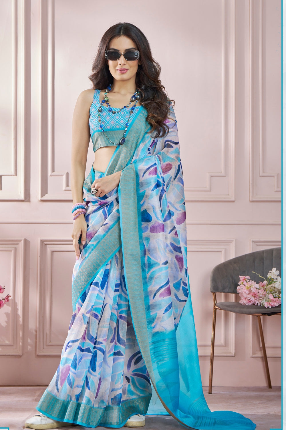 Blue Digital Print Saree