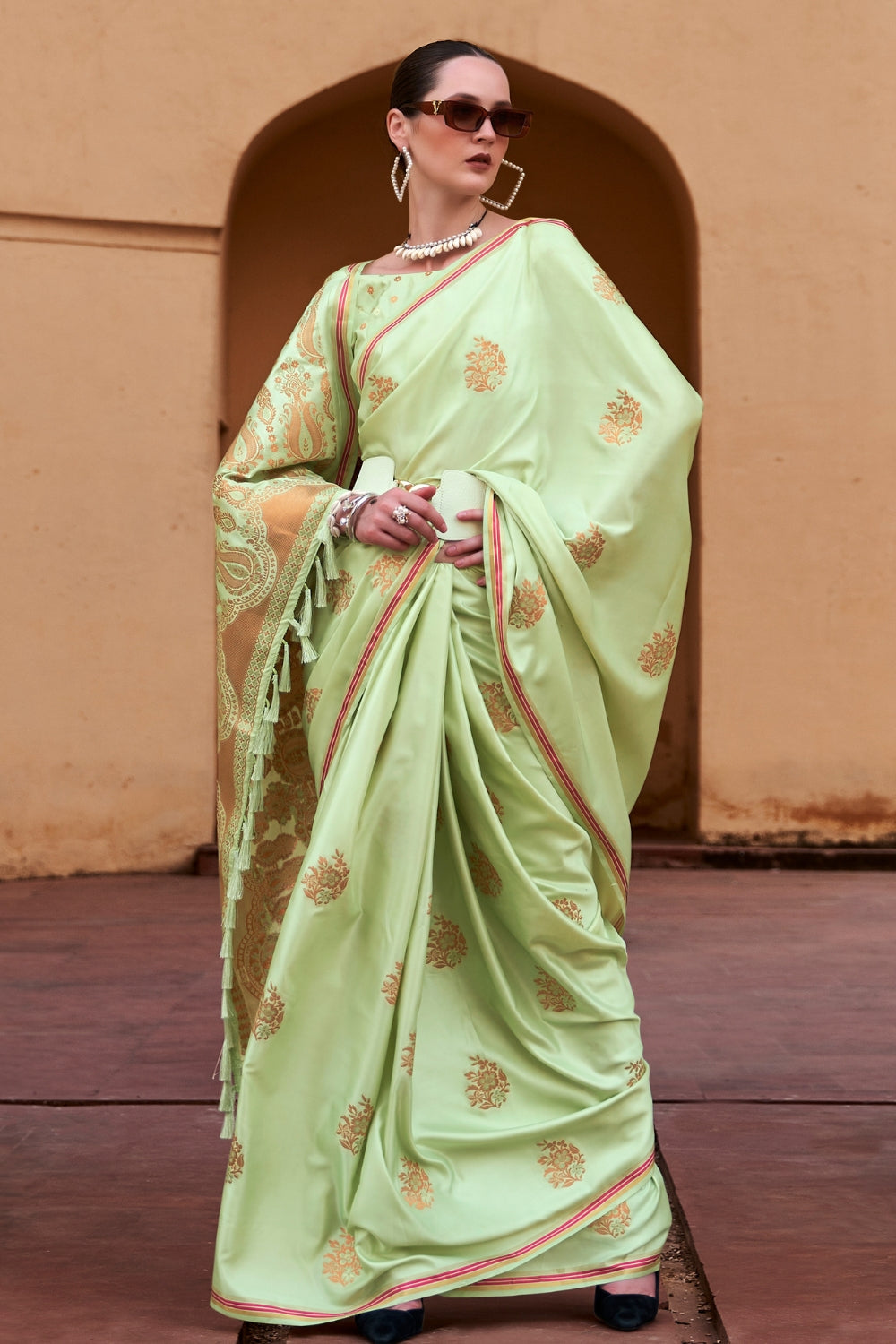 Light Green Satin Saree