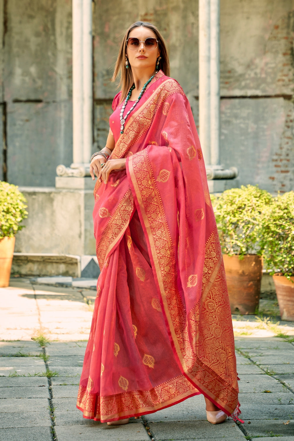 Pink Tissue Silk Saree