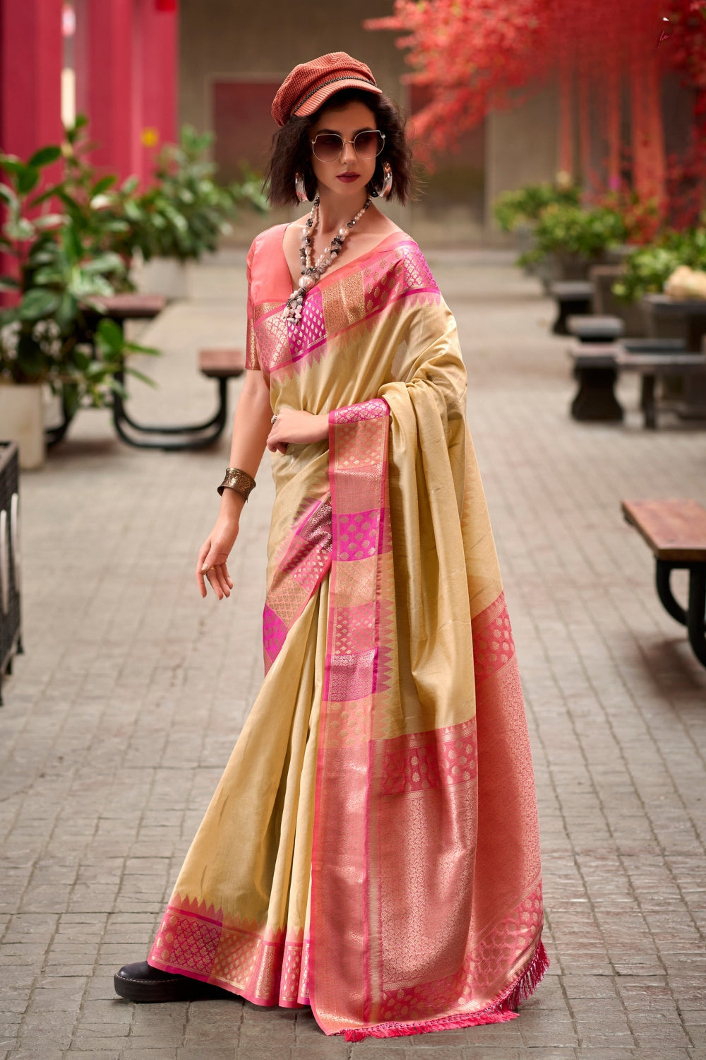 Beige Banarasi Silk Saree