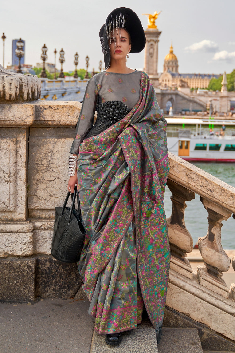 Grey Organza Saree