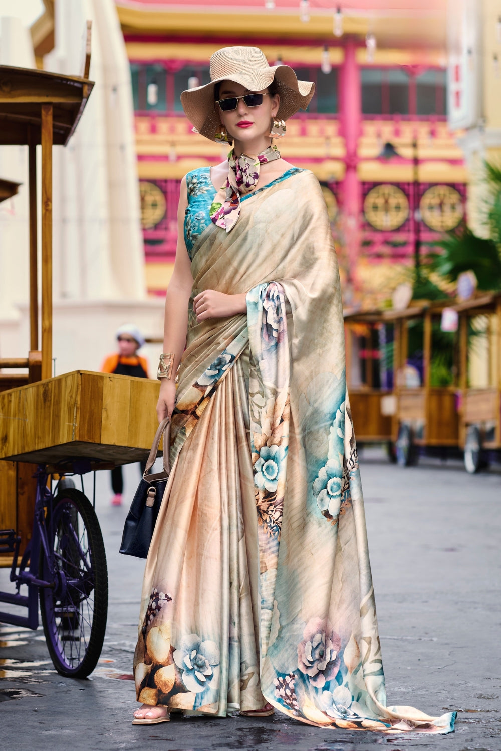 White Sattin Digital Print Saree