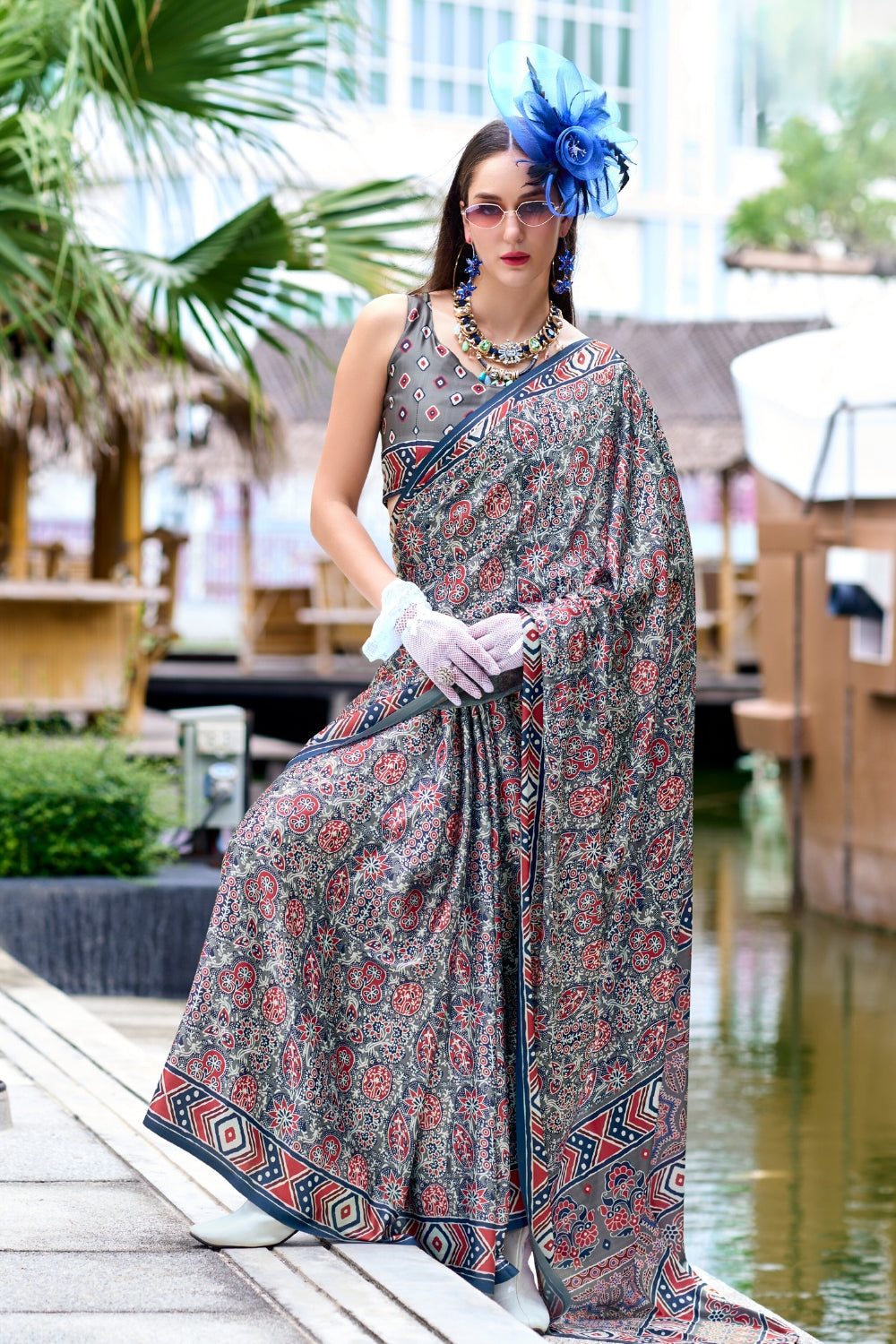 Grey Viscose Saree