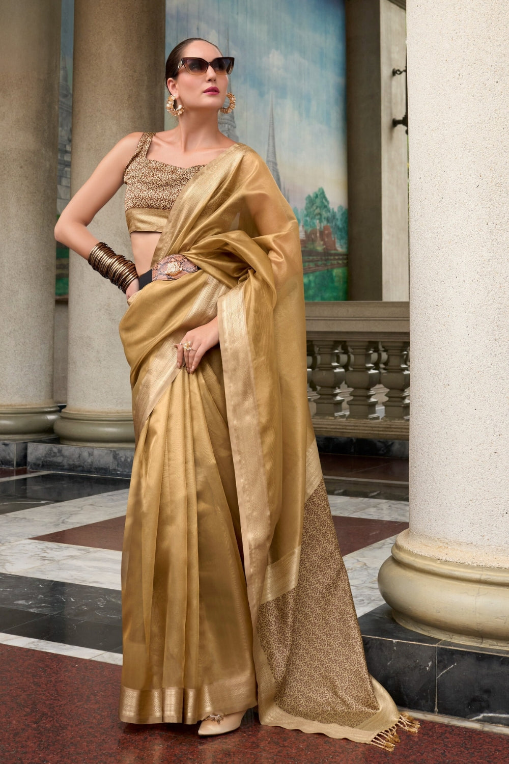 Mustard Tissue Saree