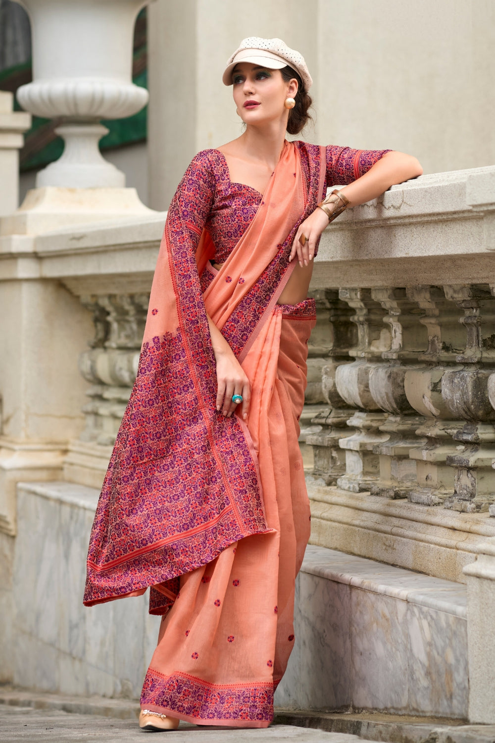 Orange Soft Linen Cotton Saree