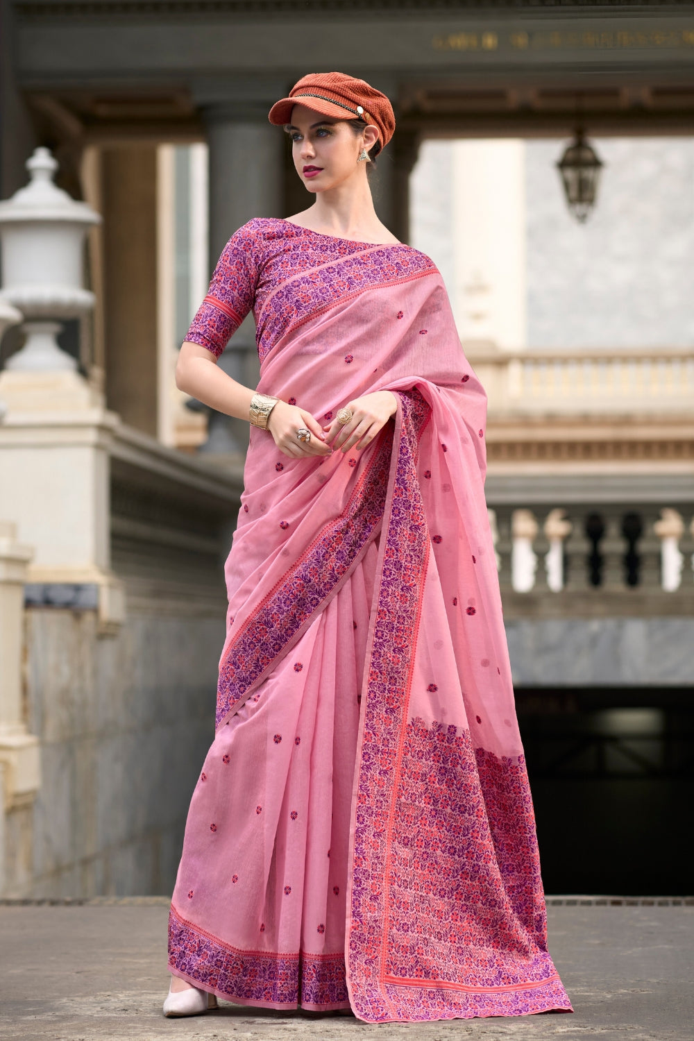 Pink Soft Linen Cotton Saree