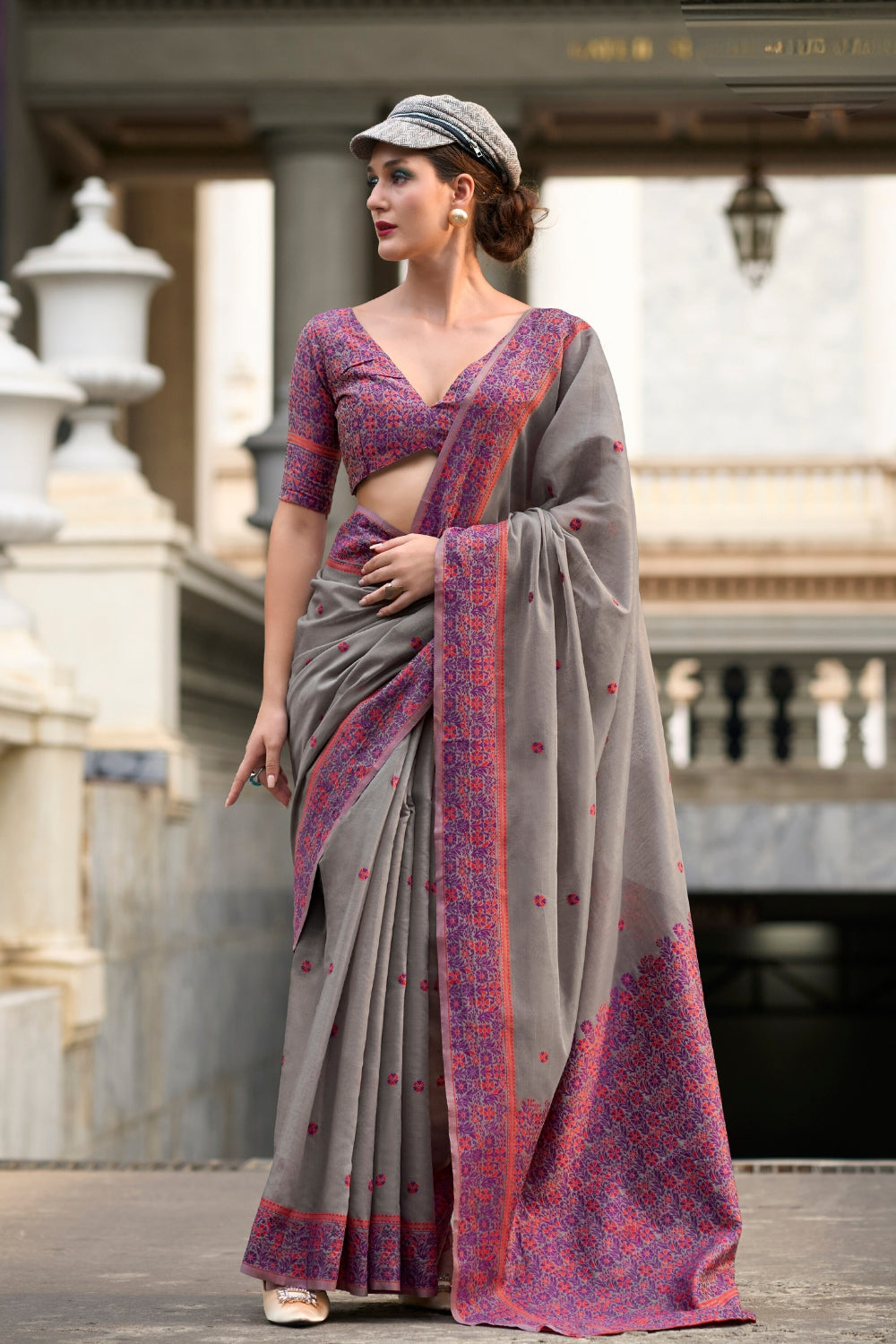 Grey Soft Linen Cotton Saree