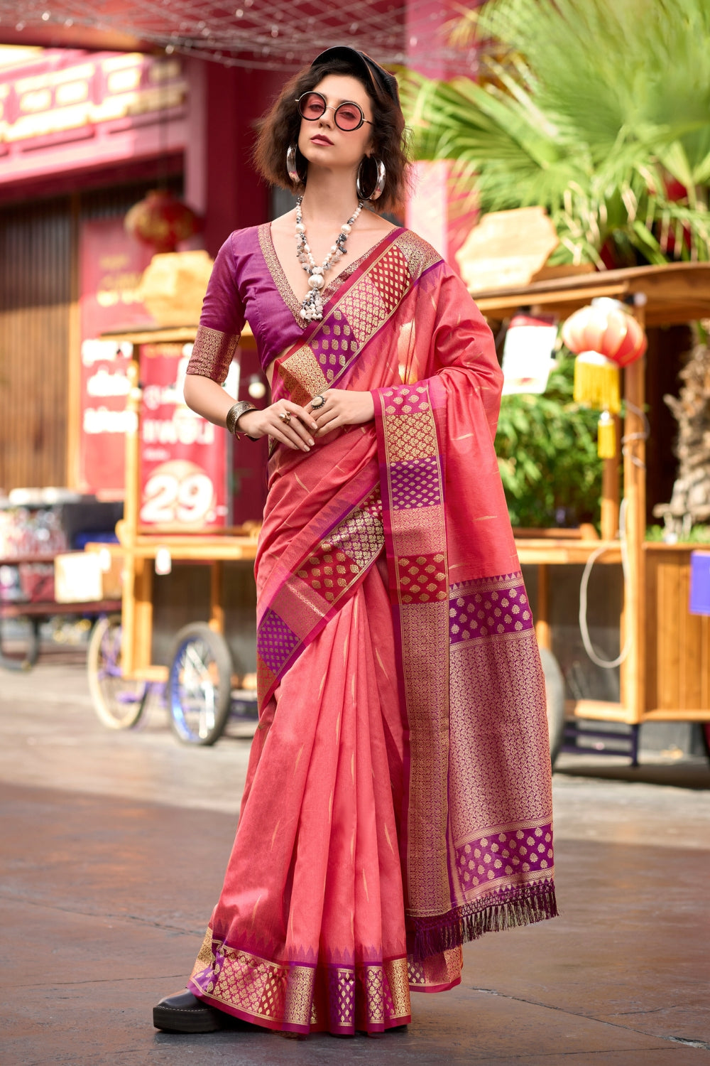 Peach Banarasi Silk Saree