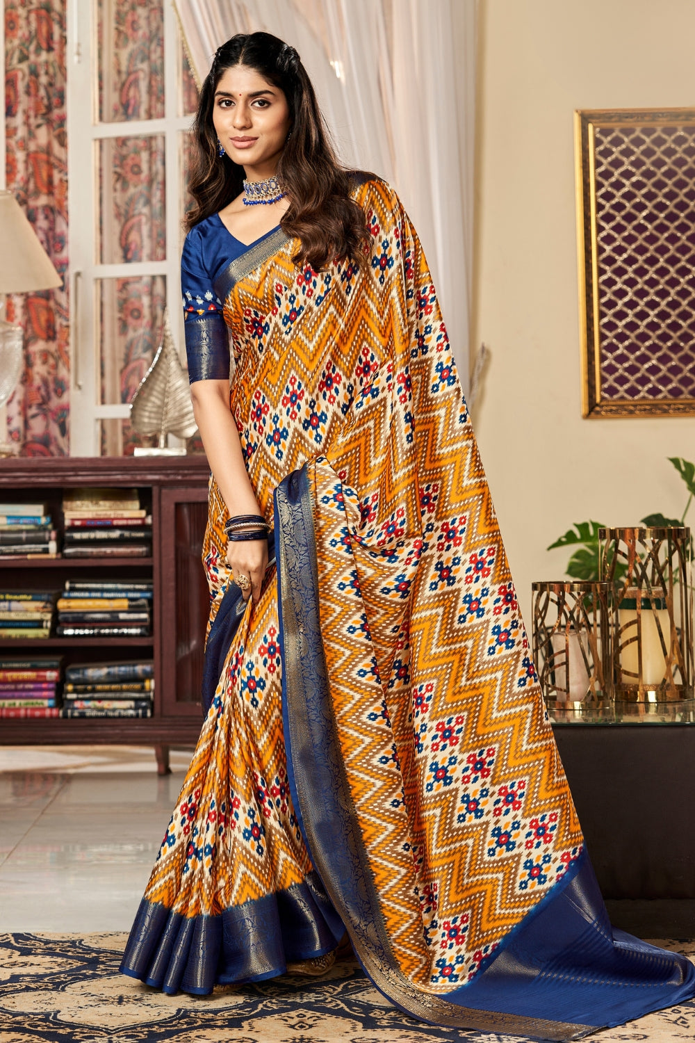 Mustard Pure Satin Digital Saree