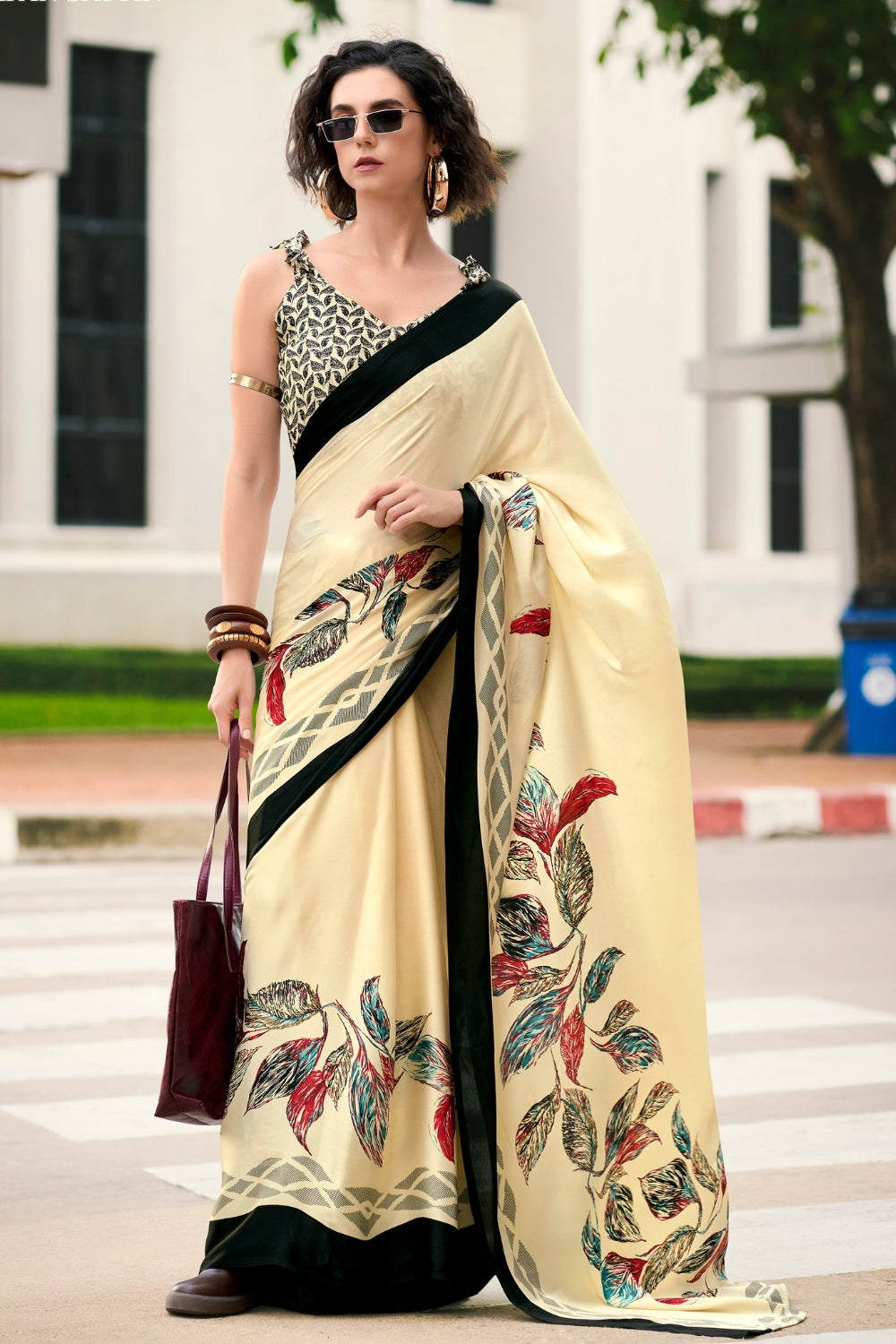 Beige Japan Satin Saree