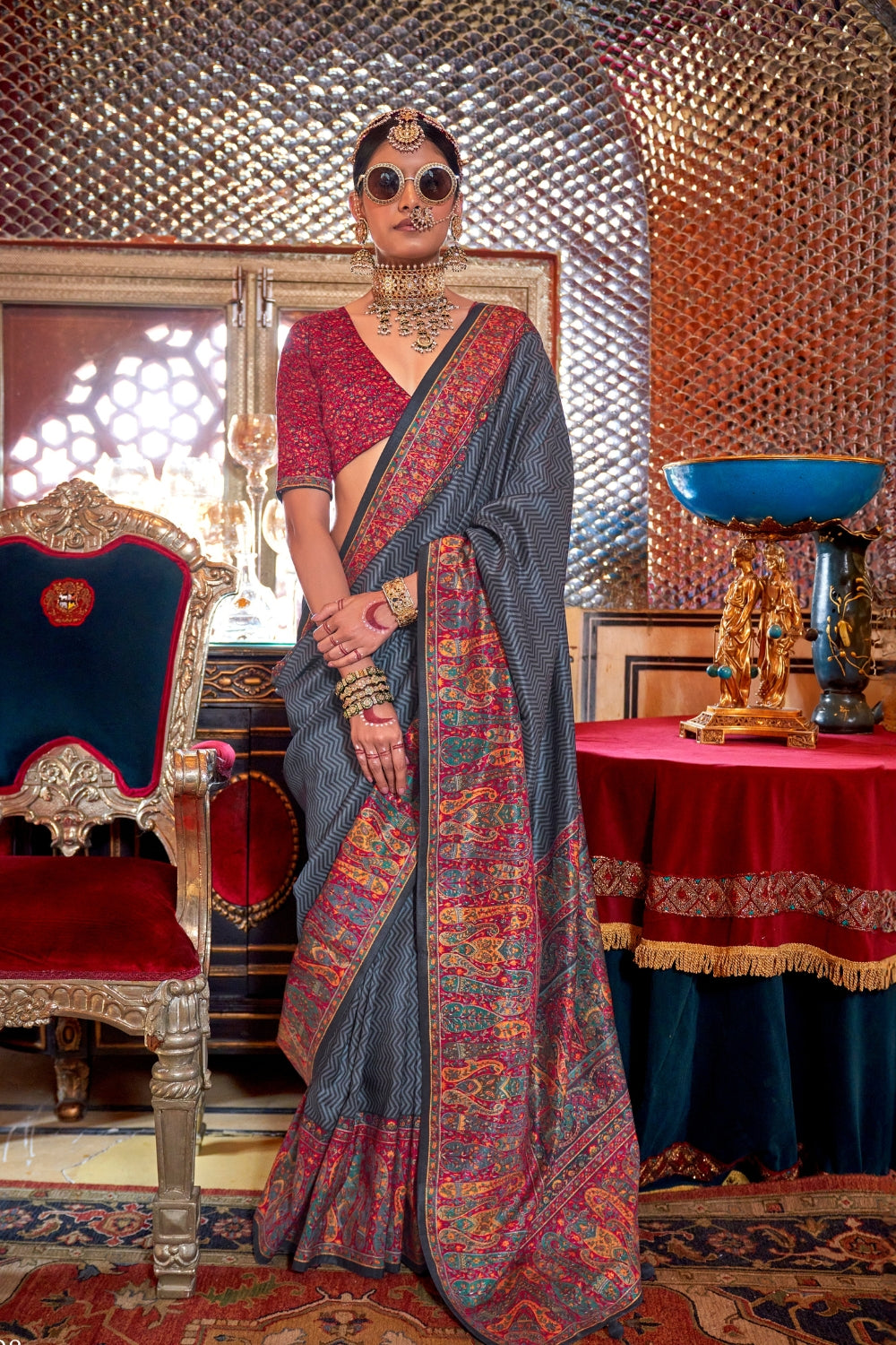 Grey Patola Silk Saree