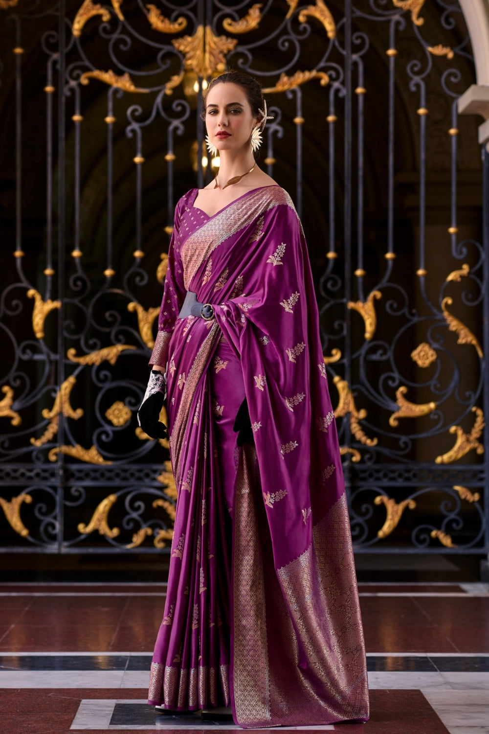 Purple Sattin Mungha Silk Saree