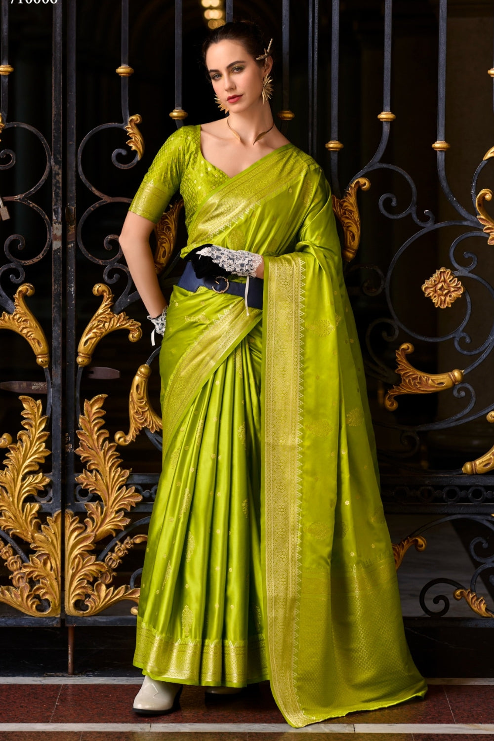 Lime Green Sattin Mungha Silk Saree