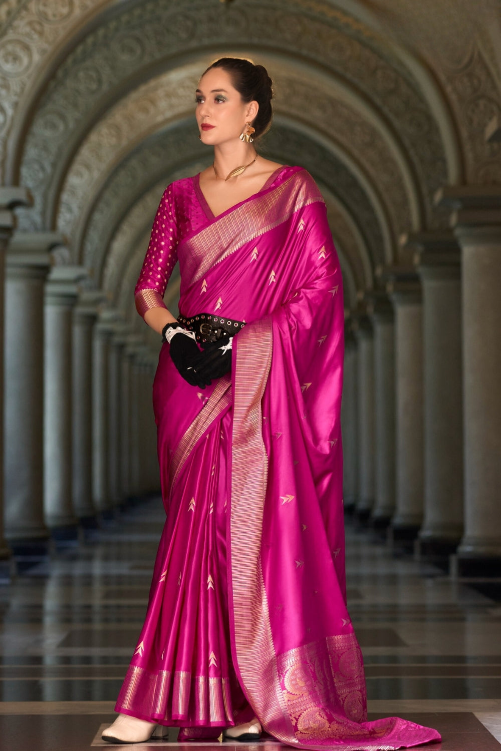 Maroon Sattin Mungha Silk Saree