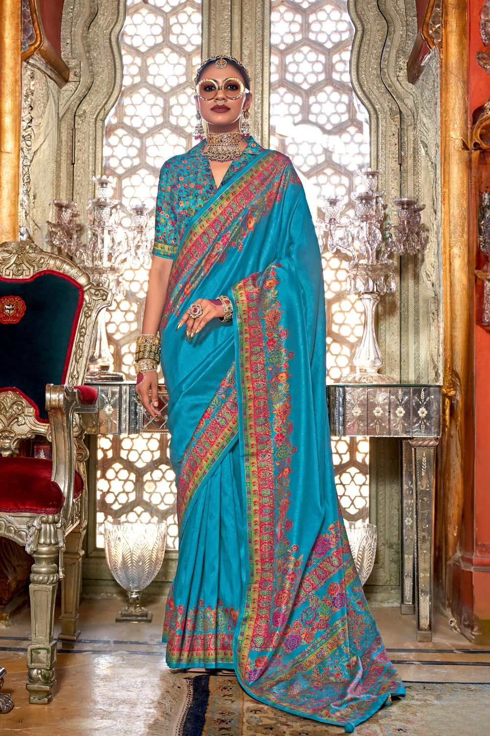 Sky Blue Patola Silk Saree