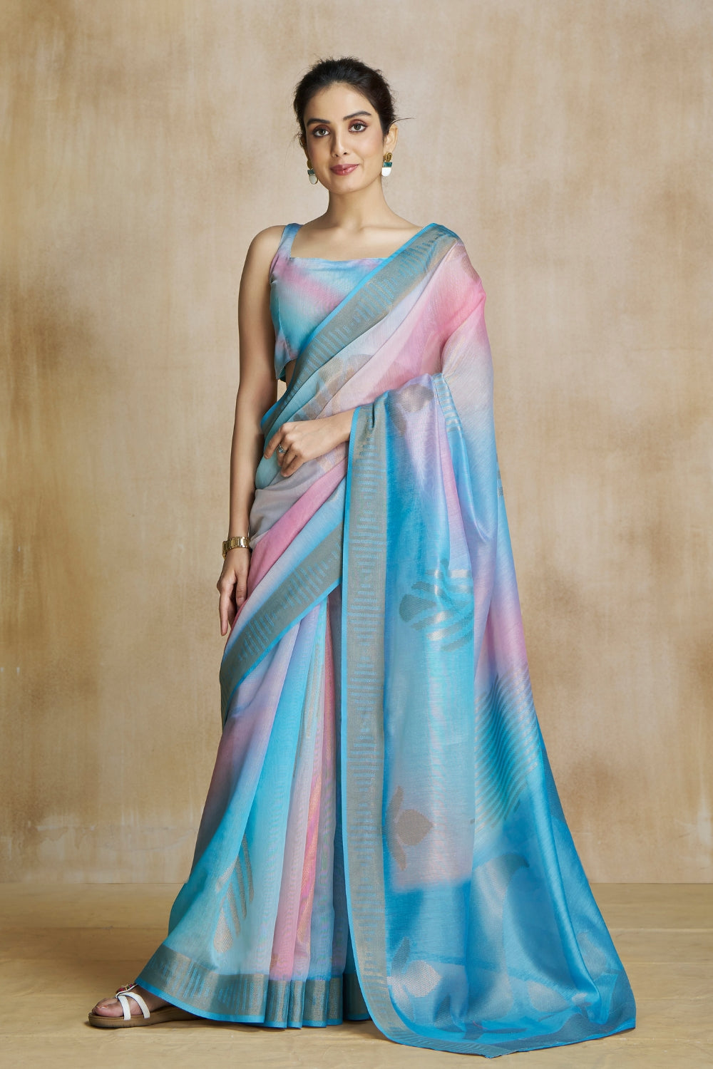 Blue Fancy Fabric With Digital Print Saree